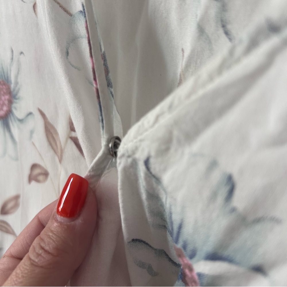 White Floral XL Midi Dress with Blue Bloom Print Modest, Conservative, Flowy - Picture 5 of 10